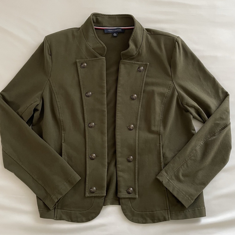 Women's Tommy Hilfiger Cardigan  Size XL Open Front Mock Neck Shoulder Pads Knit